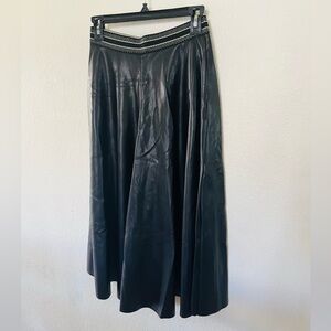 Halogen Black Faux Leather Wide-Leg Jumpsuit Pants with Contrast Waistband